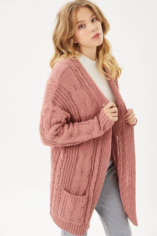 Cable Knit Open Front Cardigan