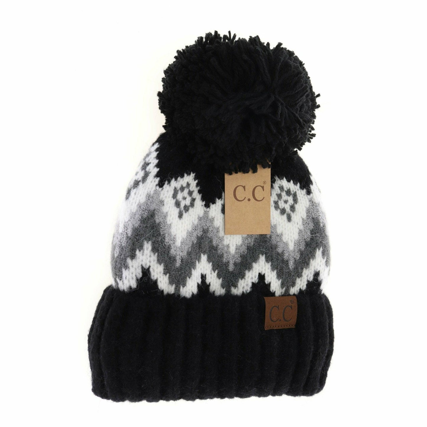 Aztec Chevron Knit Pom C.C Beanie Hat