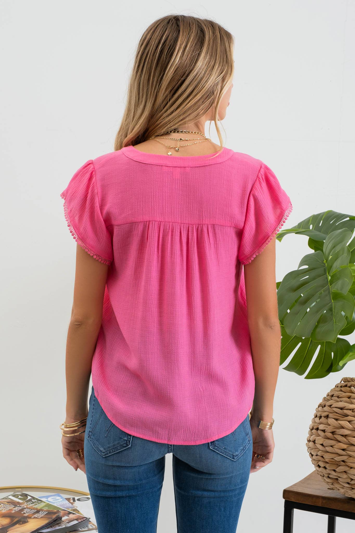 Fuchsia tassel sleeve top