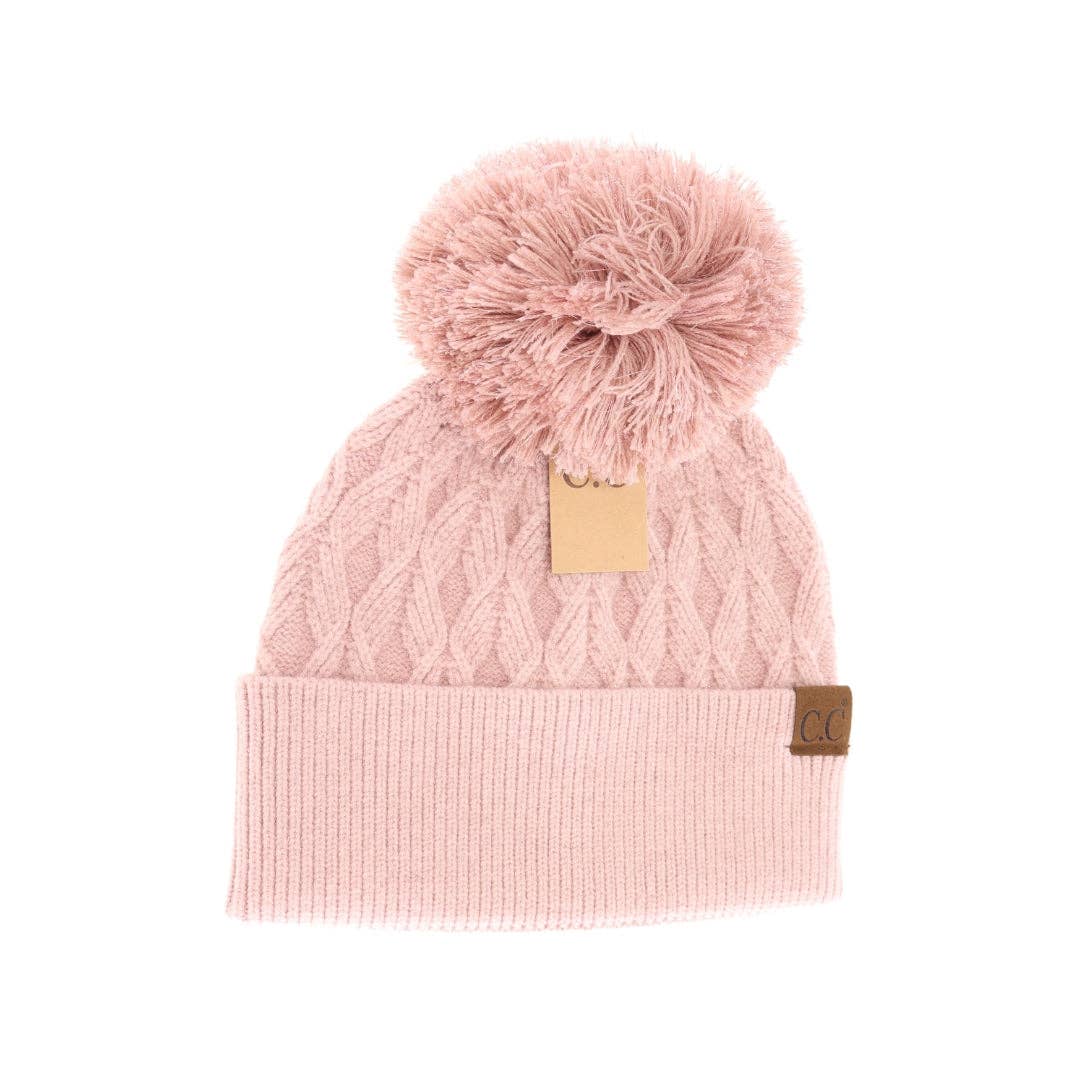 Pink Cable Knit Pom C.C Beanie