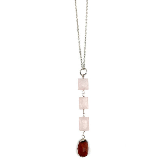 Banjara Cascading Stones Necklace - Rose Quartz, Red Jasper