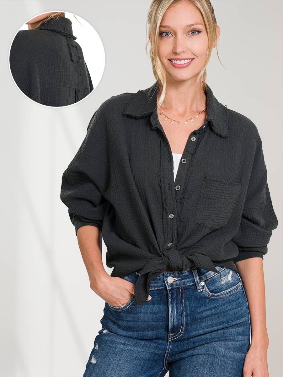 Oversized Raw Edge Button down Shirt