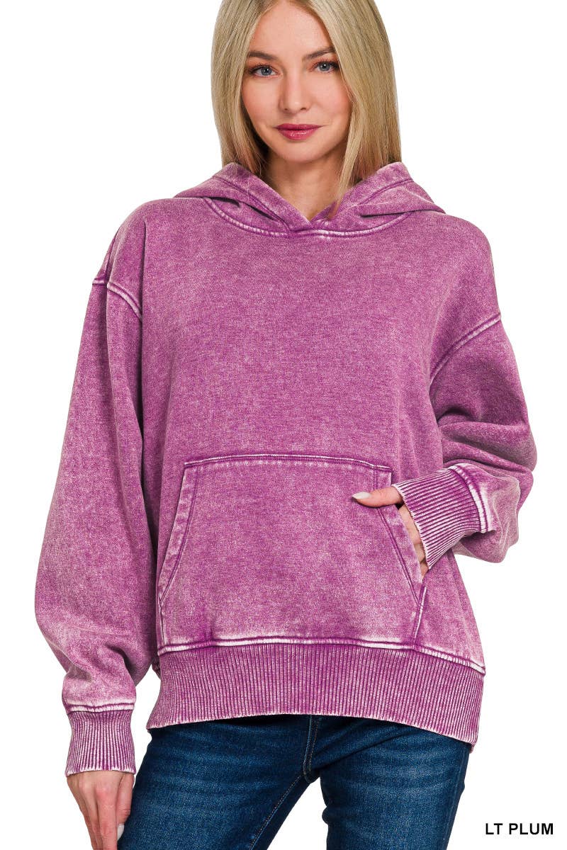 Plum Fleece Acid Wash Hoodie