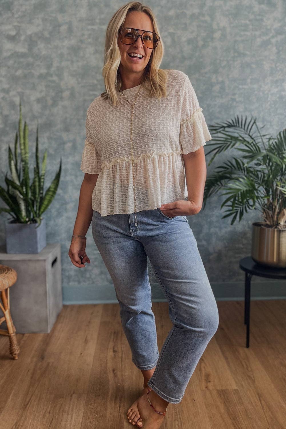 Beige Textured Ruffled top