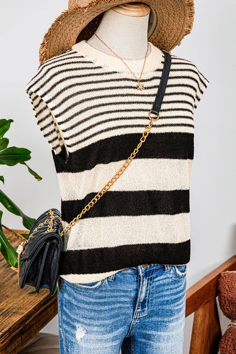 Black and white Striped knit top