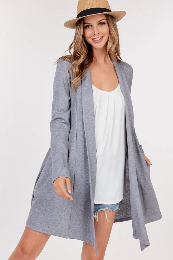 Grey Cashmere Open Front Cardigan