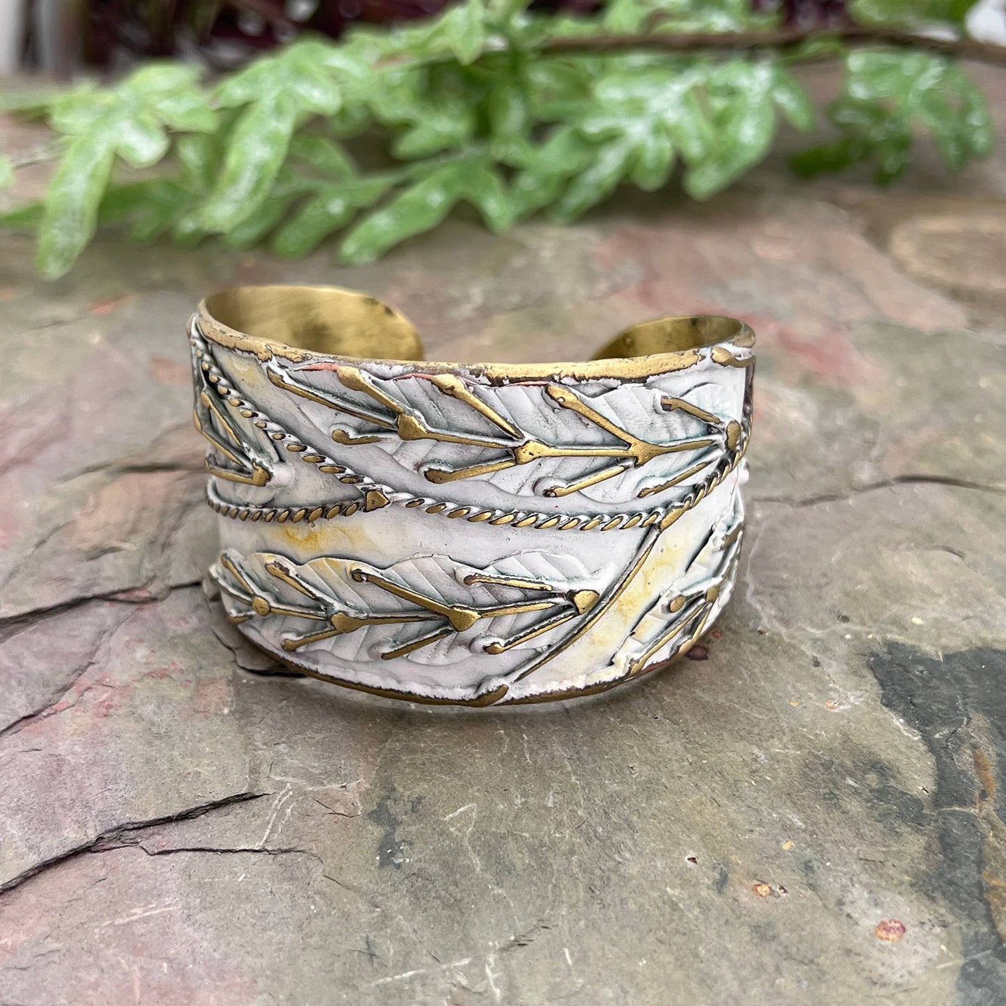 White Leaves cuff bracelet