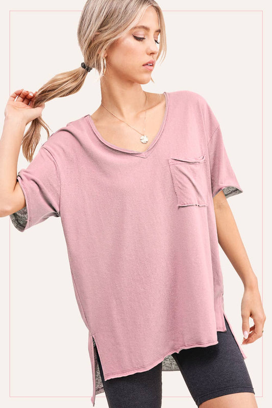 Blush V-neck Front Pocket Top