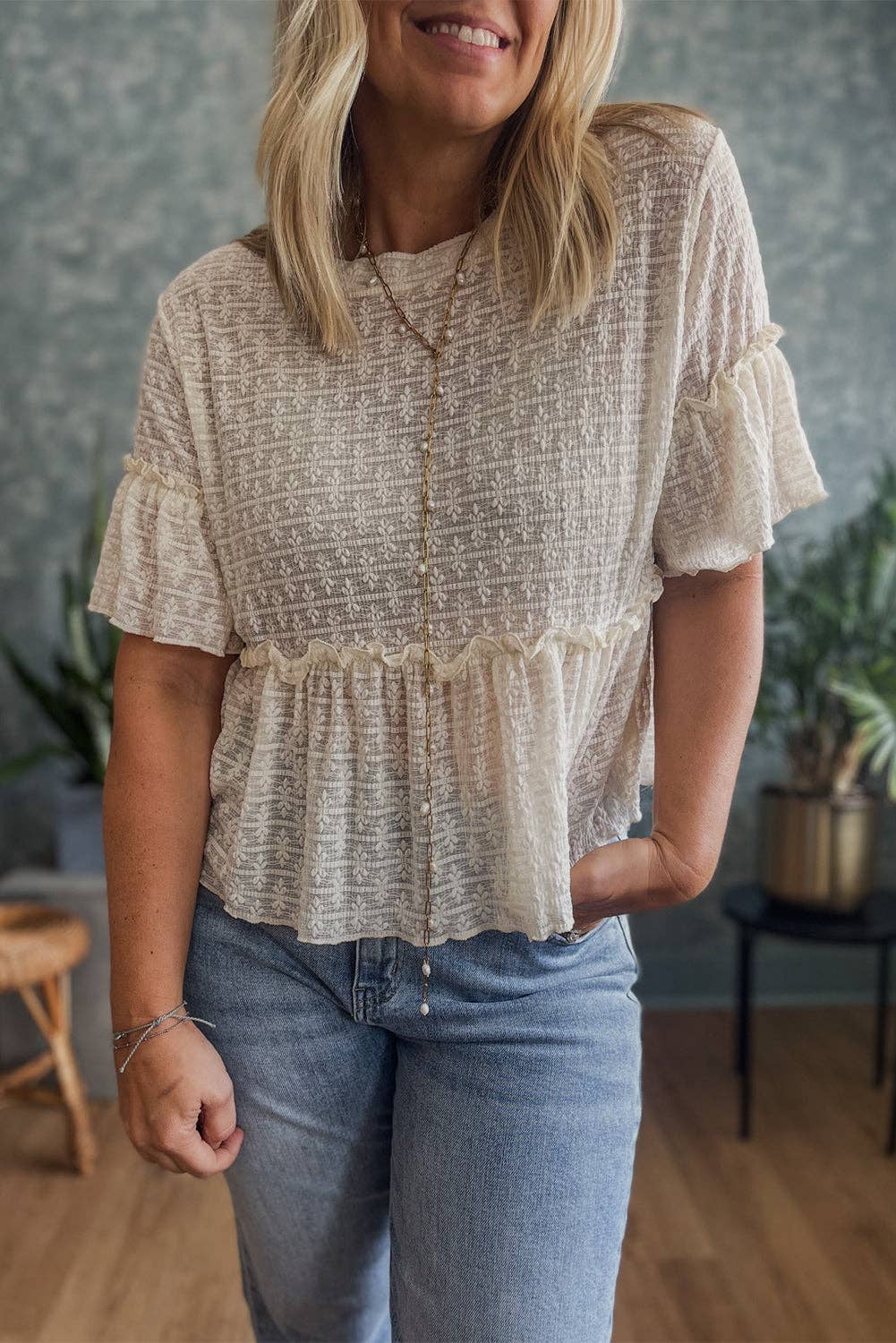 Beige Textured Ruffled top