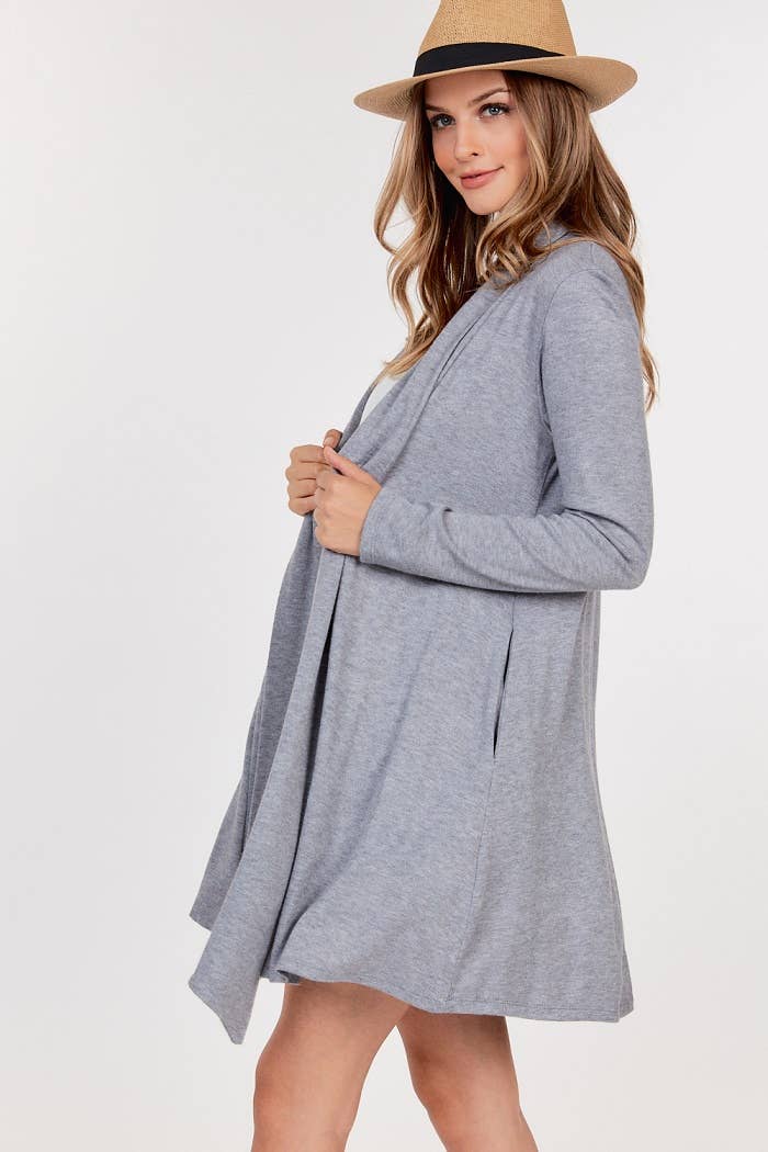 Grey Cashmere Open Front Cardigan