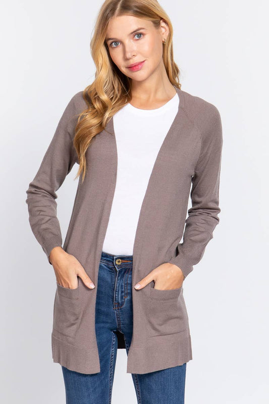 Taupe Open Sweater Cardigan w/pockets