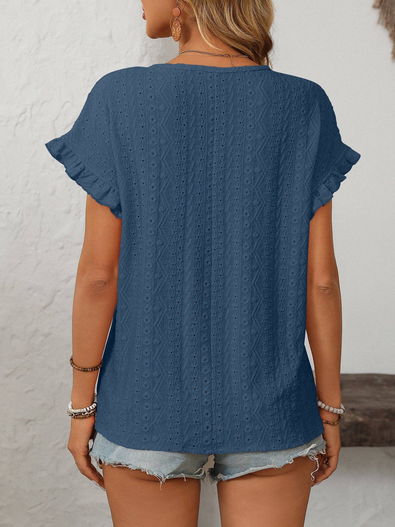 Blue Hollow-Out Top