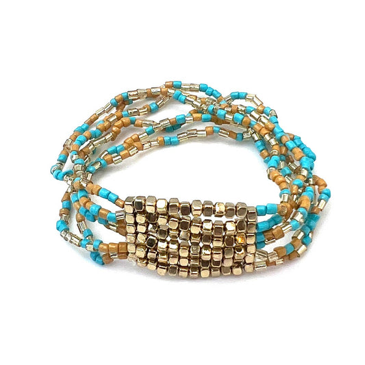 Turquoise water-Seed Bead Stretch Bracelet