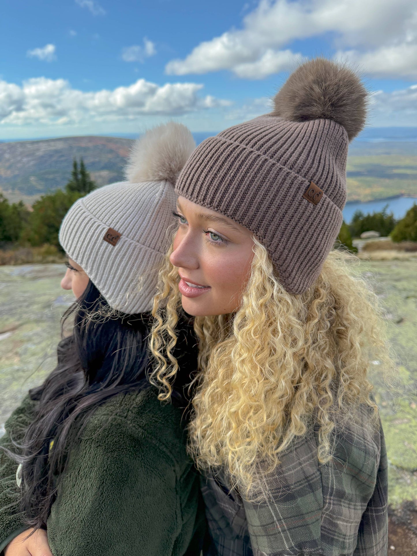 Grey Earflap C.C Faux Fur Pom Beanie