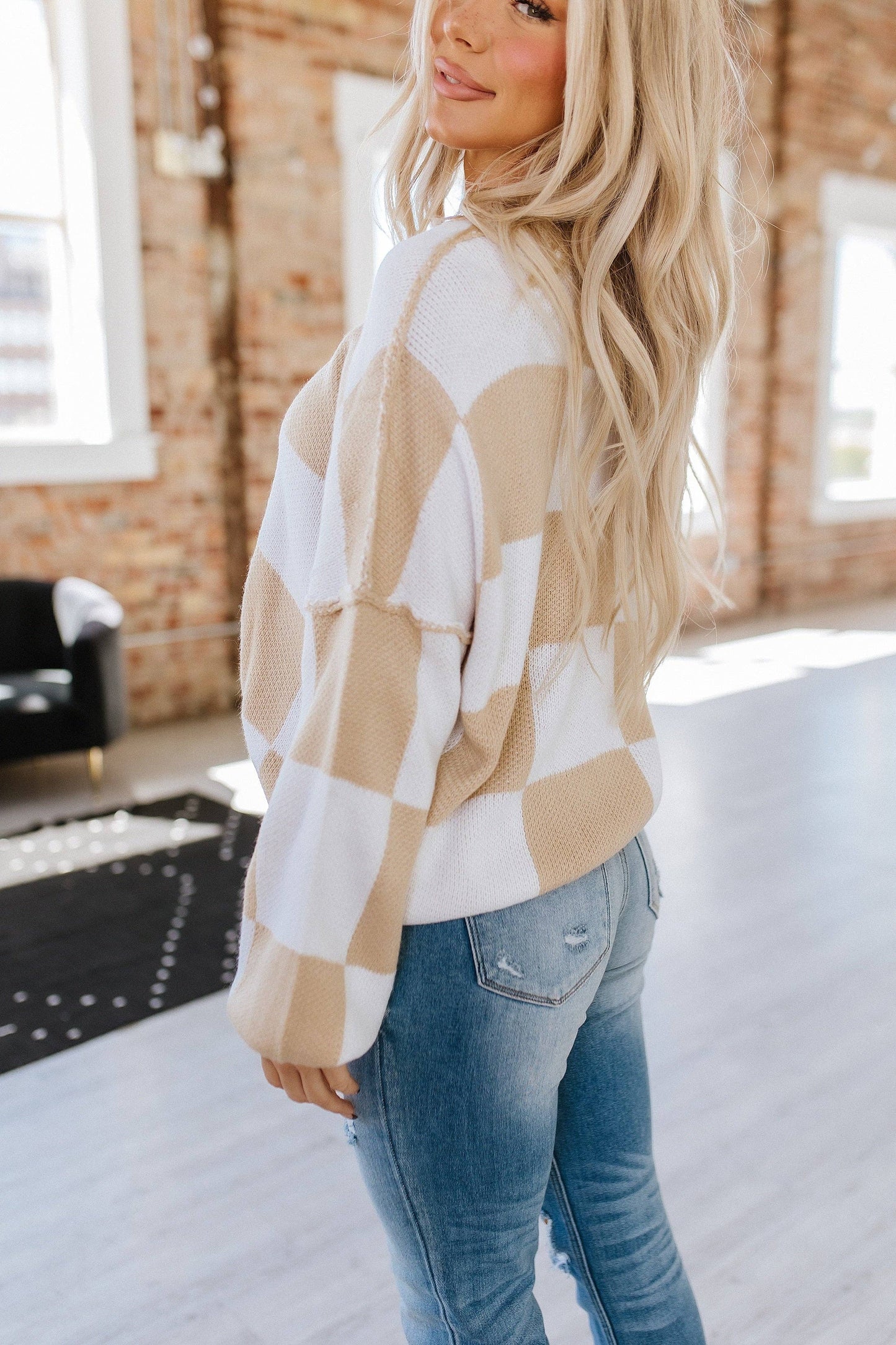 Khaki Checkered Sweater