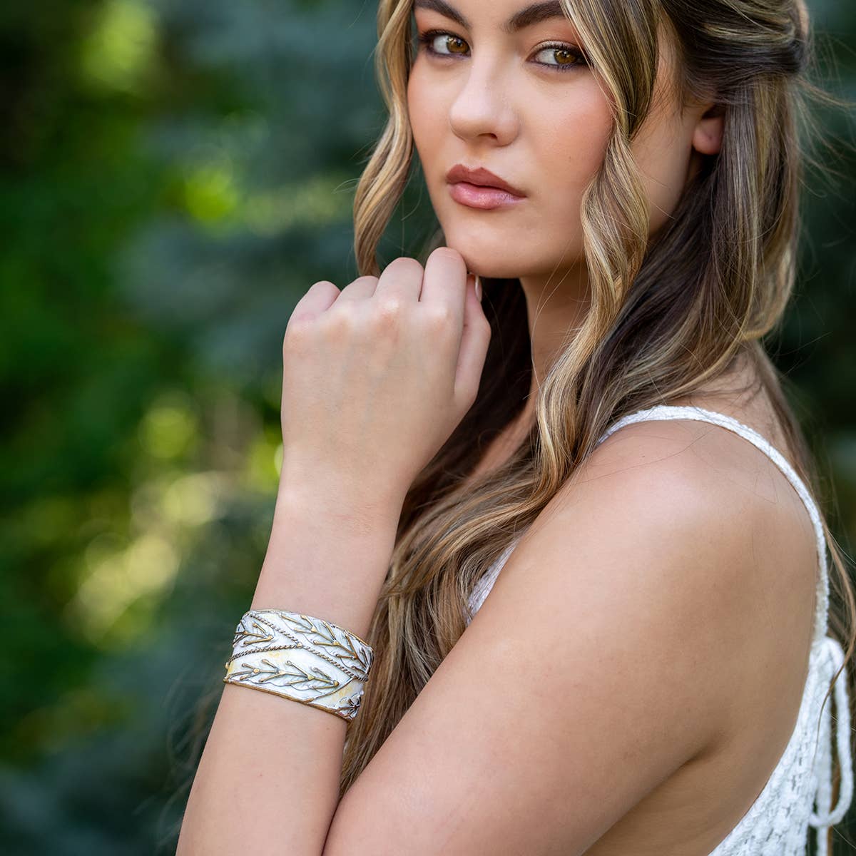 White Leaves cuff bracelet