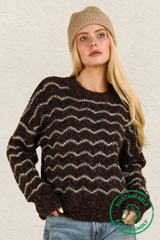 ECO Wave Striped Soft Knit Pullover Sweater