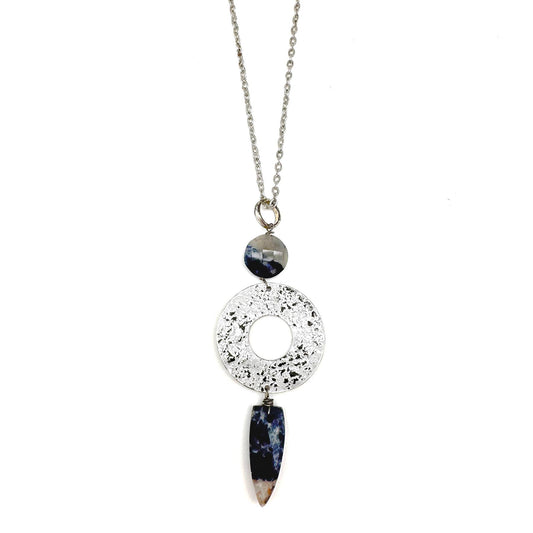 Sodalite, Silver Open Ring necklace