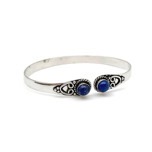 Bangle Bracelet - Silver with Lapis