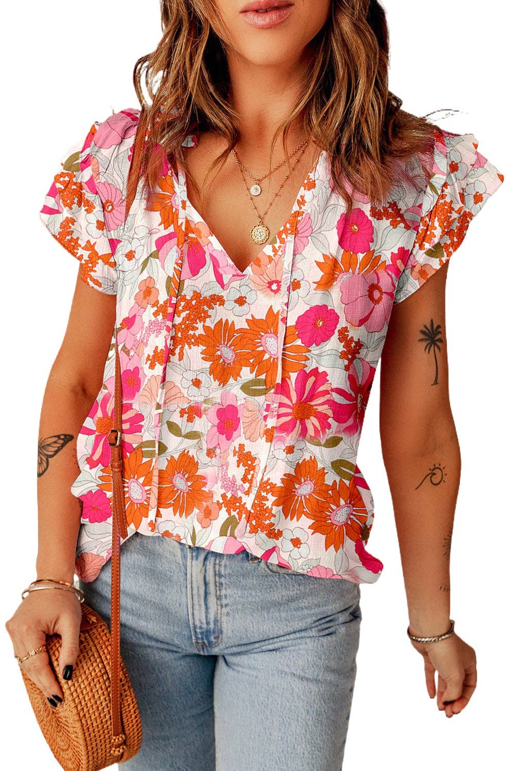 Multicolor Ruffle Sleeve Floral top