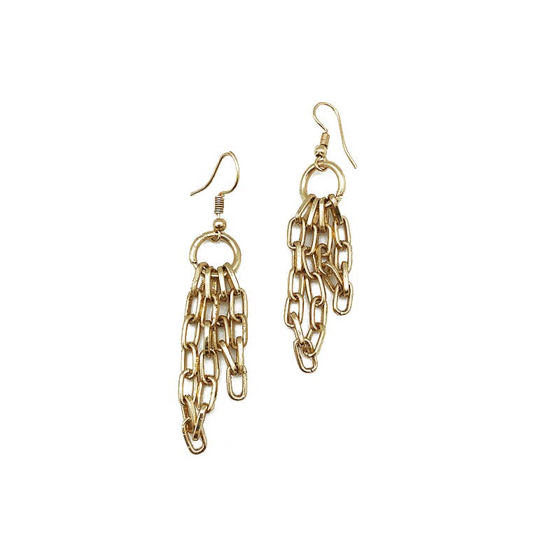 Brass Chain-Link Earrings - Multi Row Paperclip