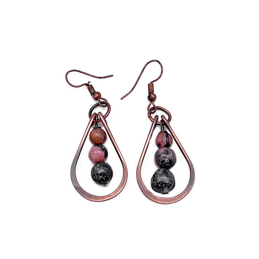 Copper and Rhotonite Bead Earrings