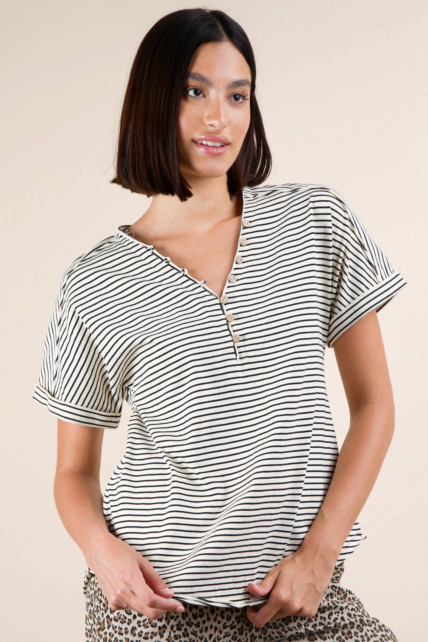 Black and white Striped Casual Knit Top