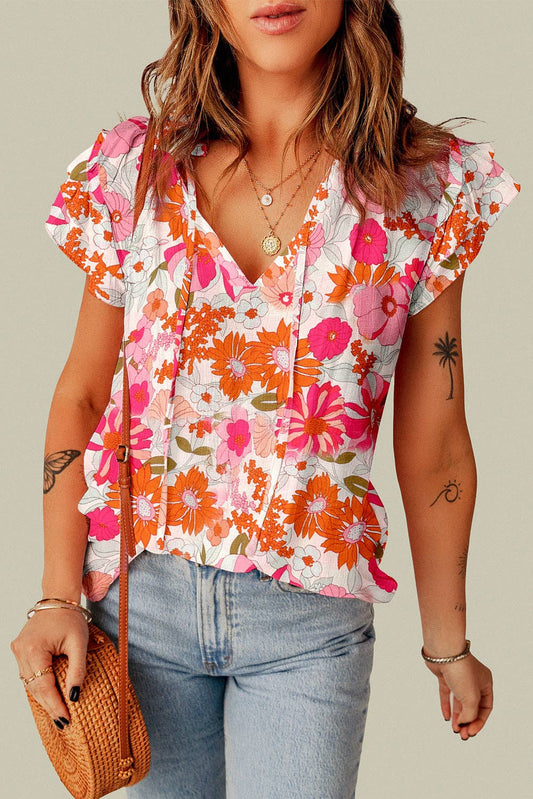 Multicolor Ruffle Sleeve Floral top