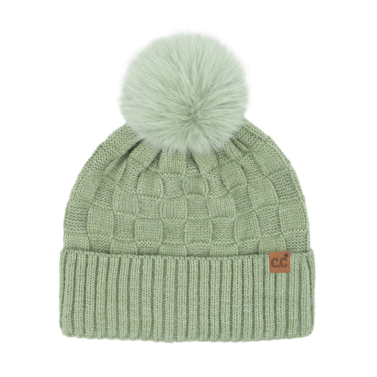 Woven Checkered Texture Pom C.C Beanie