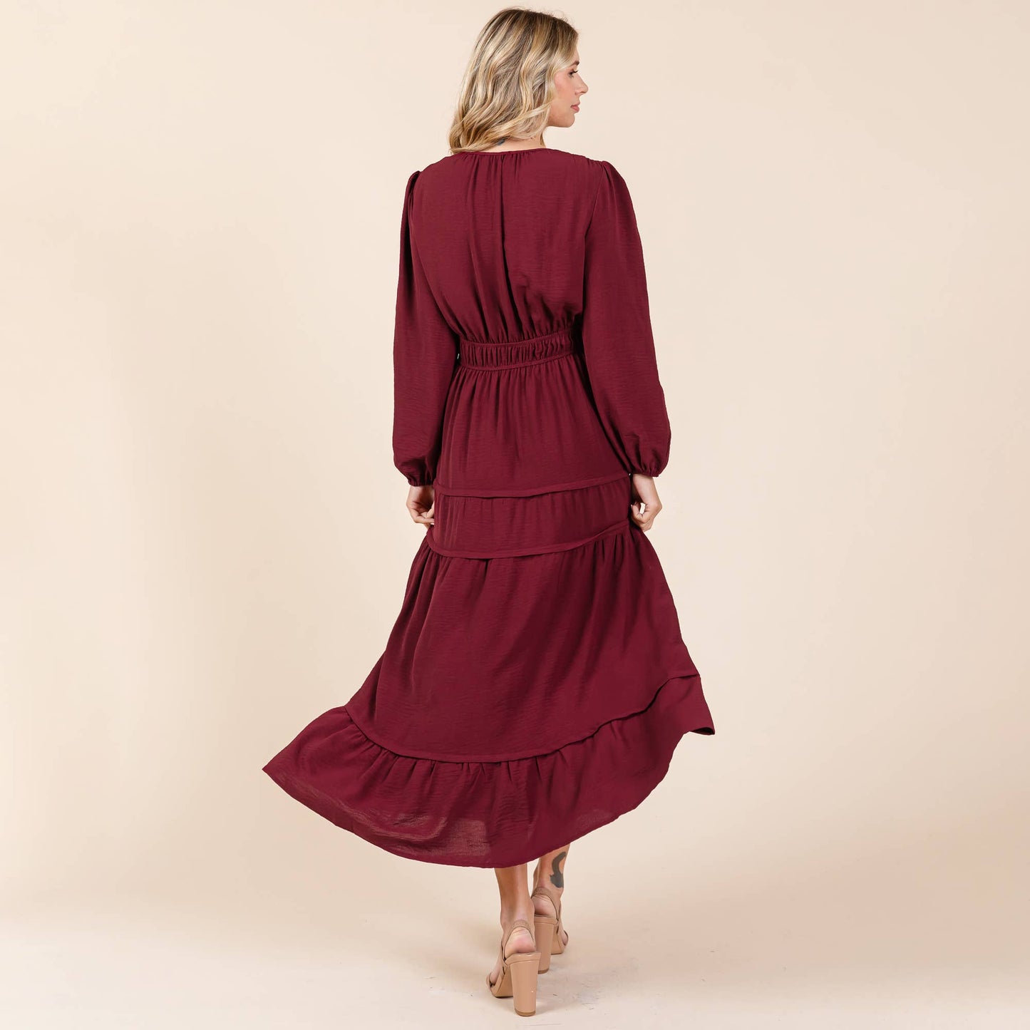 Burgundy Tiered Midi Dress