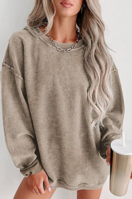 Khaki Ribbed Knit Sweatshirt