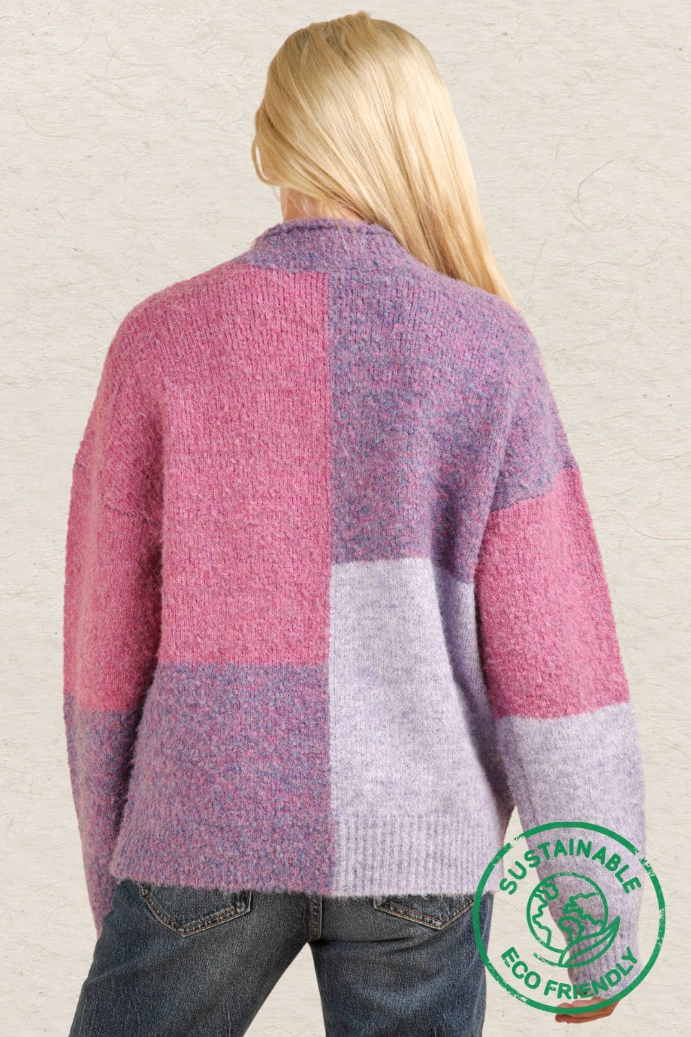 ECO purple Oversized Color Block Cozy Knit Sweater