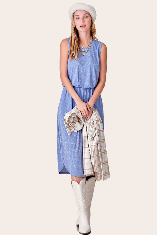 Blue Side Pocket Sleeveless Dress