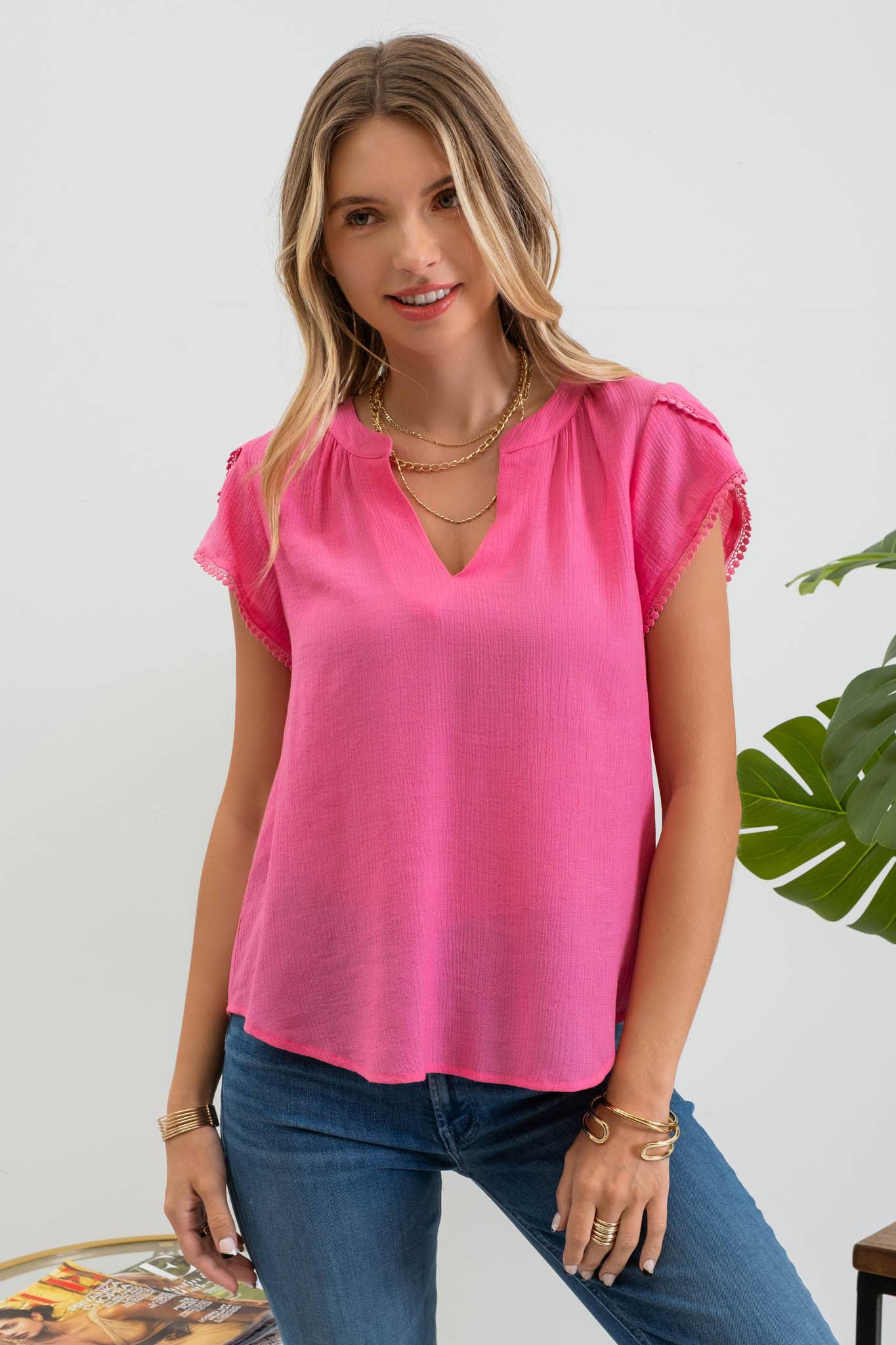 Fuchsia tassel sleeve top