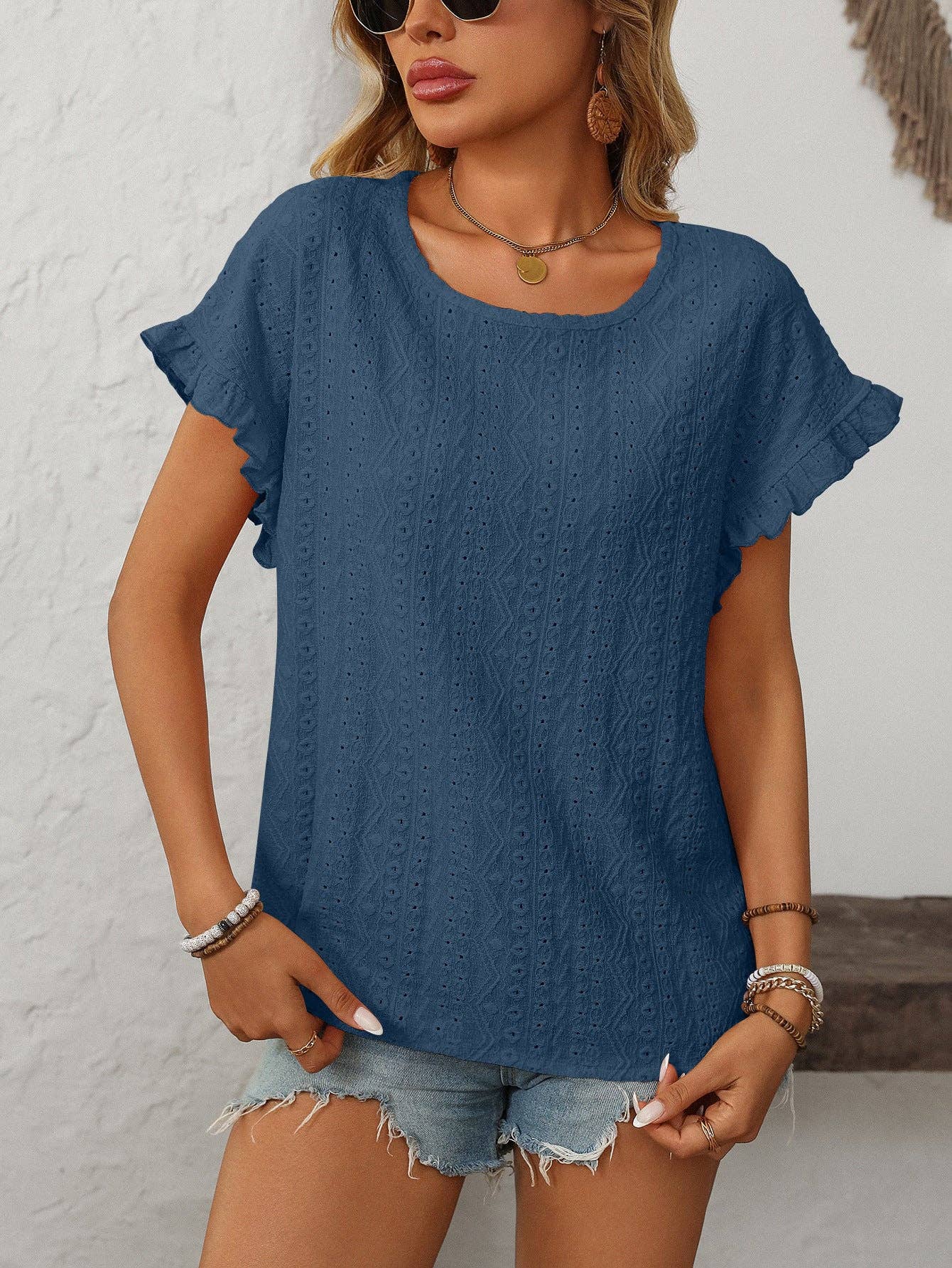 Blue Hollow-Out Top