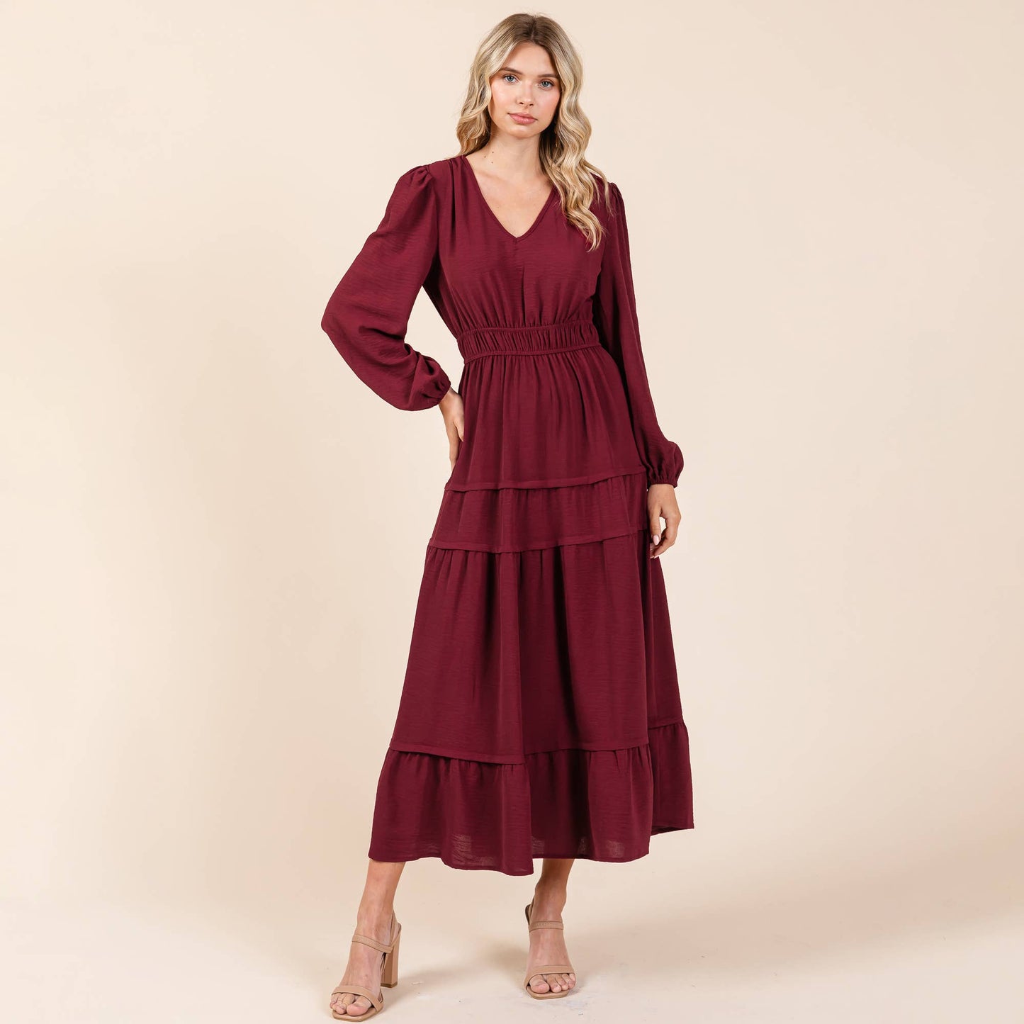 Burgundy Tiered Midi Dress