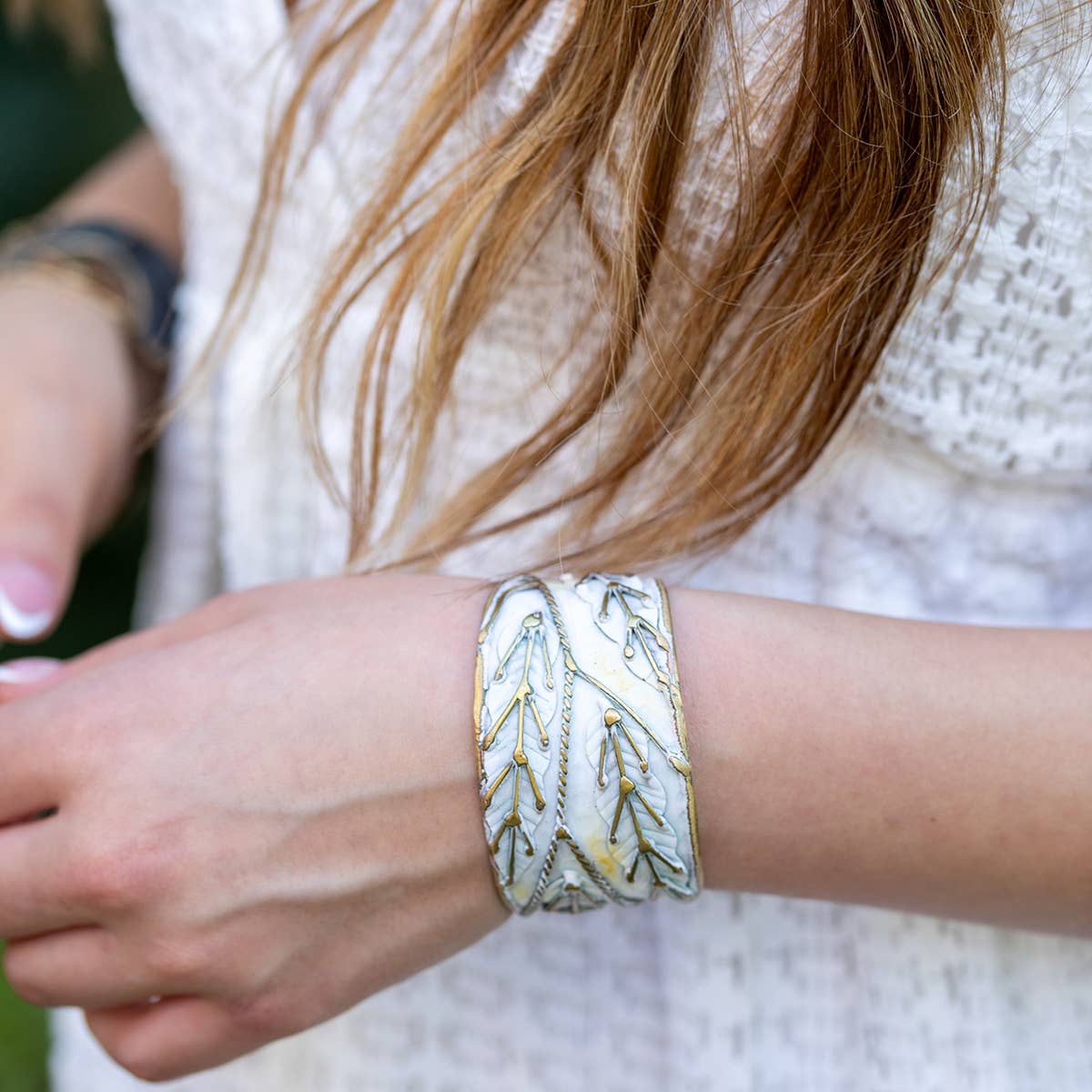 White Leaves cuff bracelet