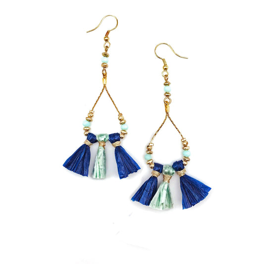 Sachi Raffia Tassels Earrings blues