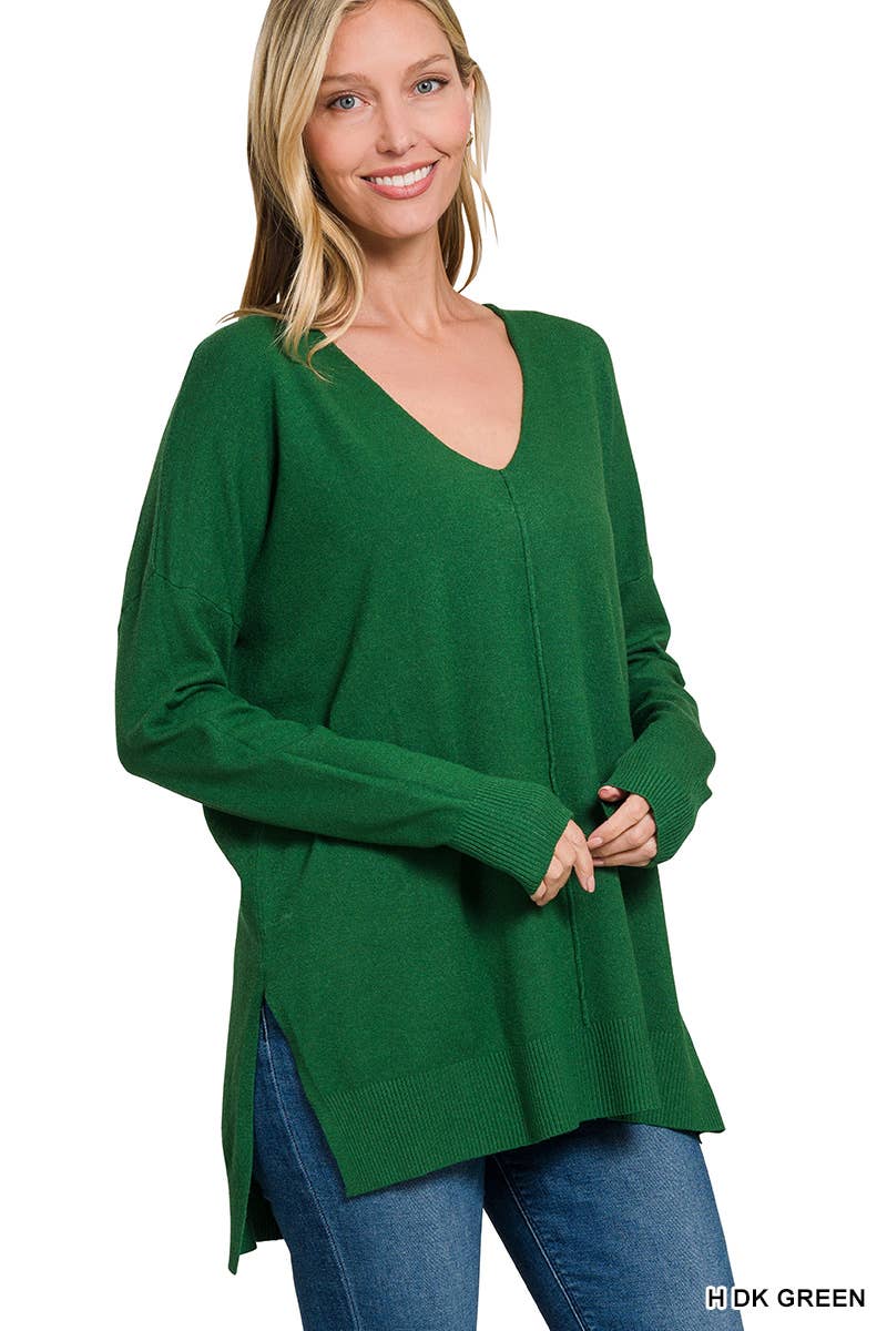 Green Front Seam side slit Sweater