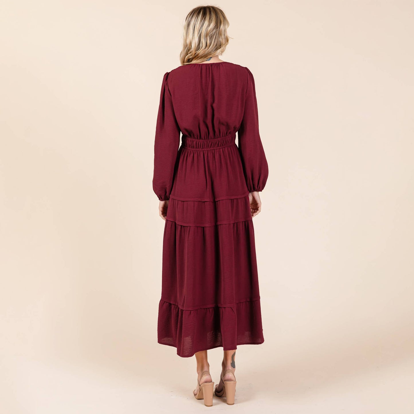 Burgundy Tiered Midi Dress