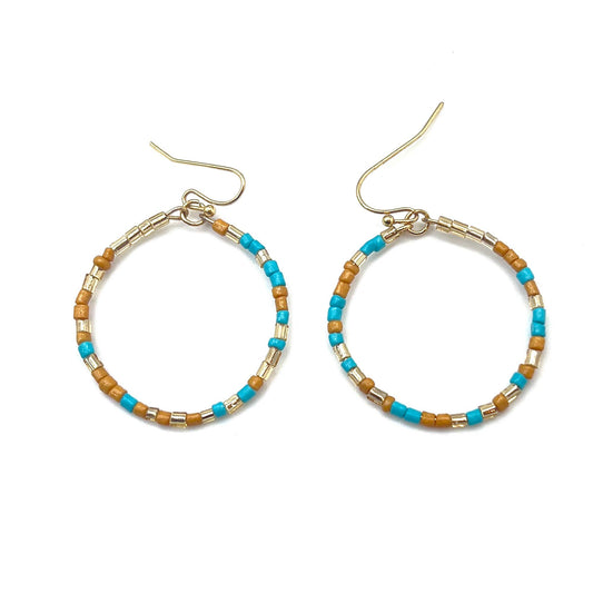 Turquoise water- Seed Bead Hoop Earrings