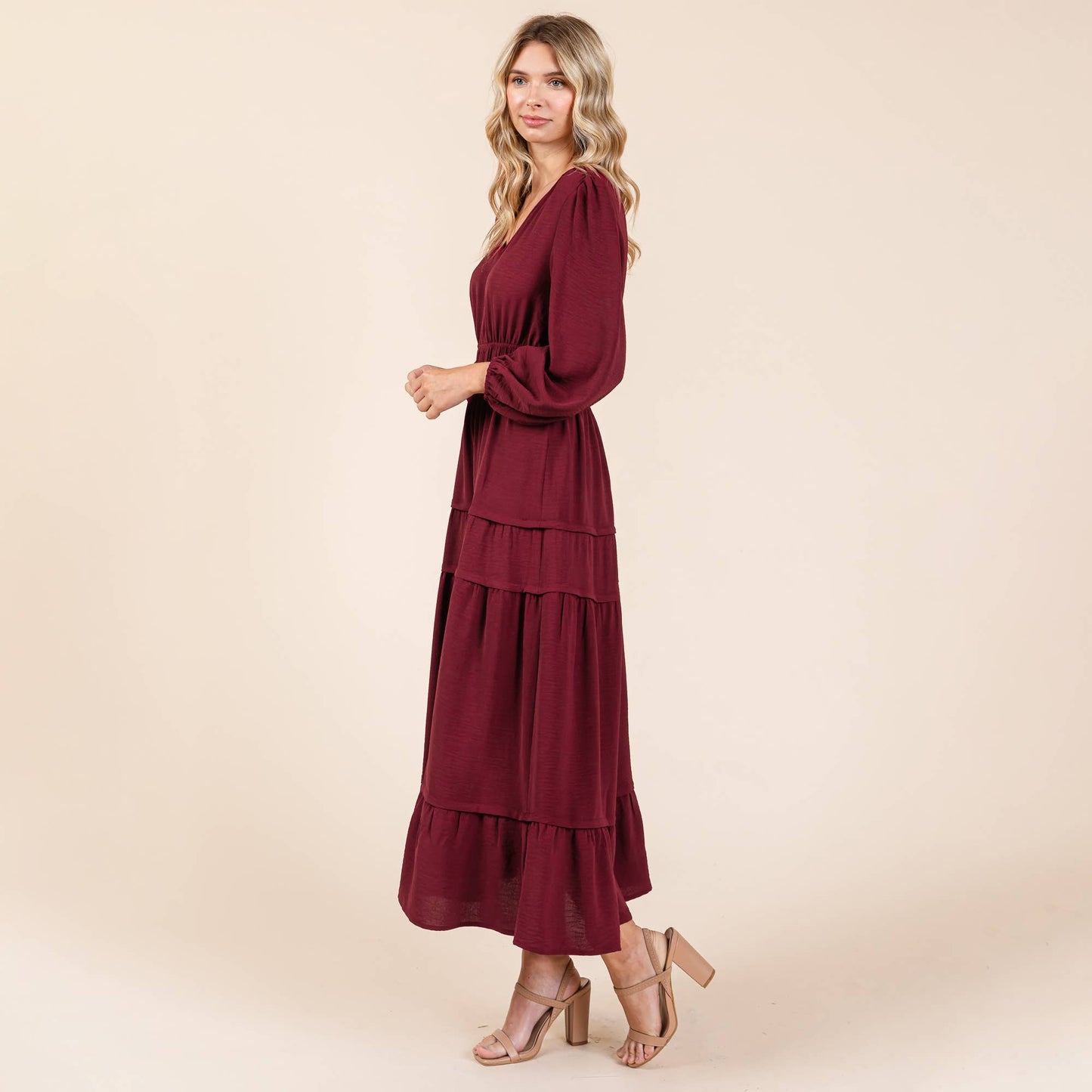 Burgundy Tiered Midi Dress