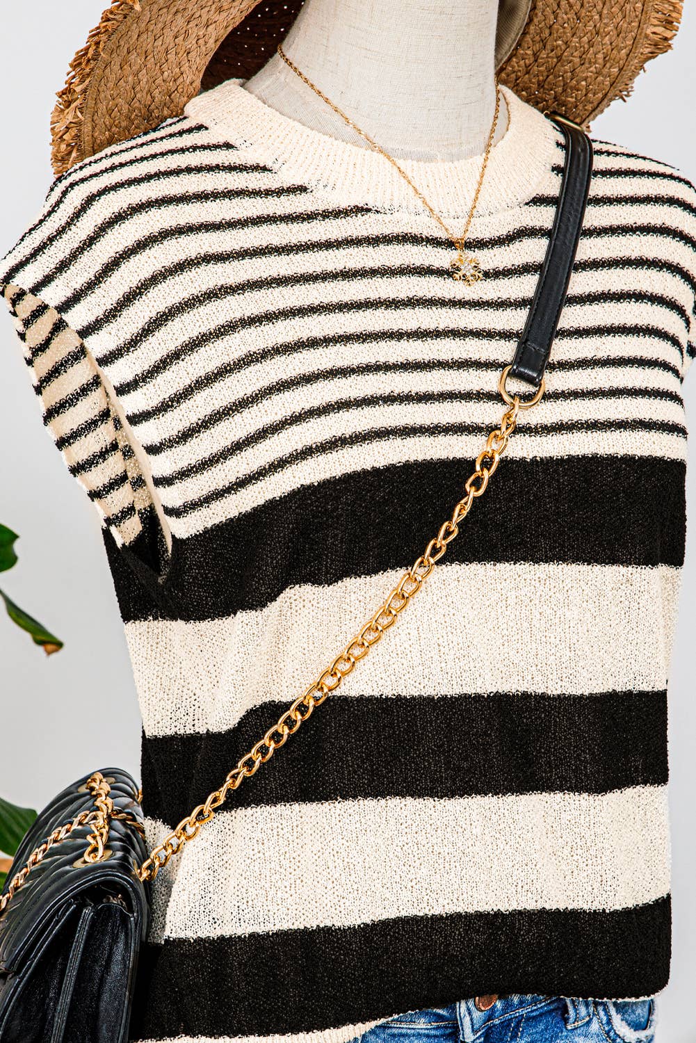 Black and white Striped knit top