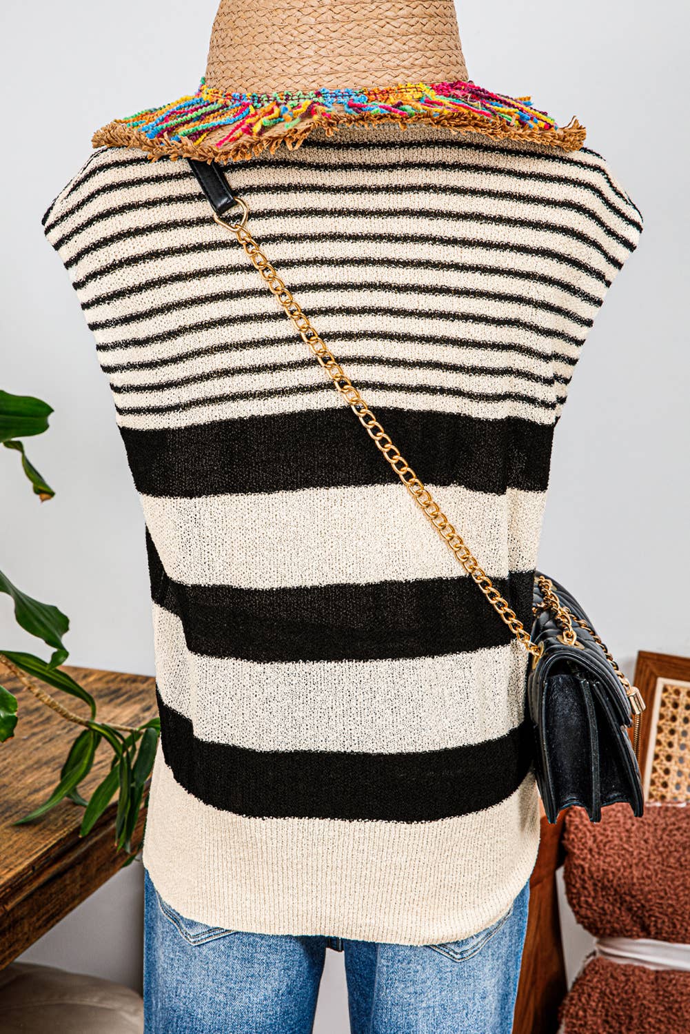 Black and white Striped knit top