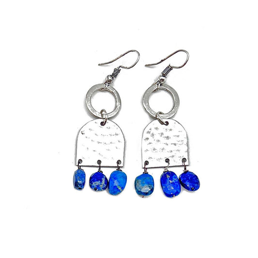 Hammered Silver and Lapis Banjara Earrings