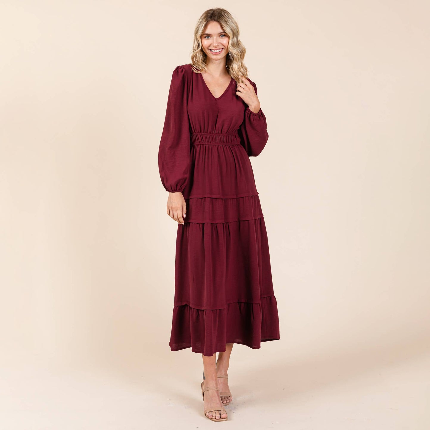 Burgundy Tiered Midi Dress