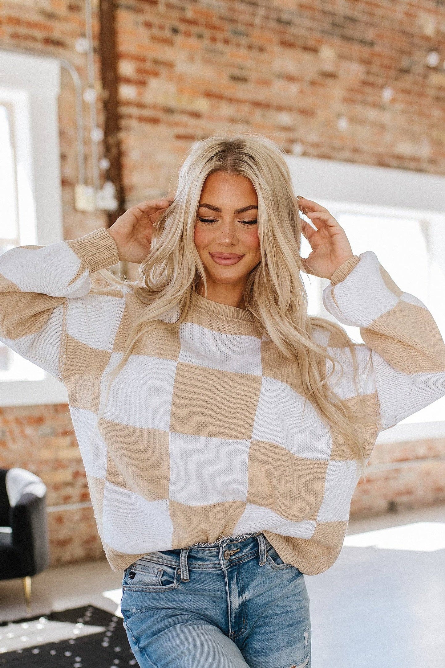 Khaki Checkered Sweater