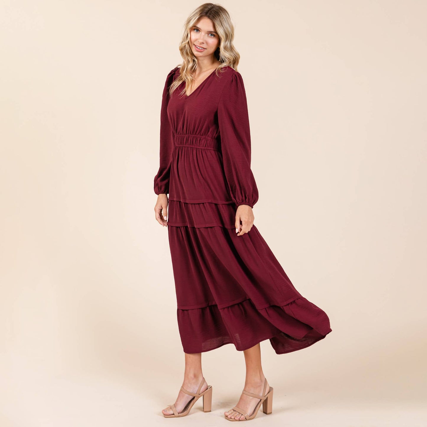 Burgundy Tiered Midi Dress