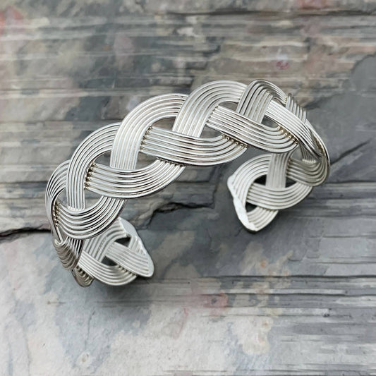 Silver Plated Adjustable Cuff Bracelet - Loose Wide Braid