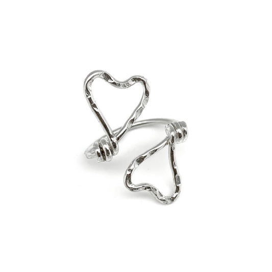 Dual Hearts - Silver Plated Adjustable Ring